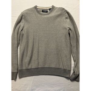Chaps Men’s Striped Cotton Sweater Grey & Ivory  Size Medium